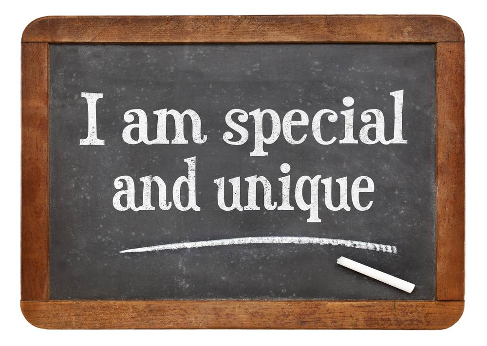 I am special and unique - positive affirmation words on a vintage slate blackboard